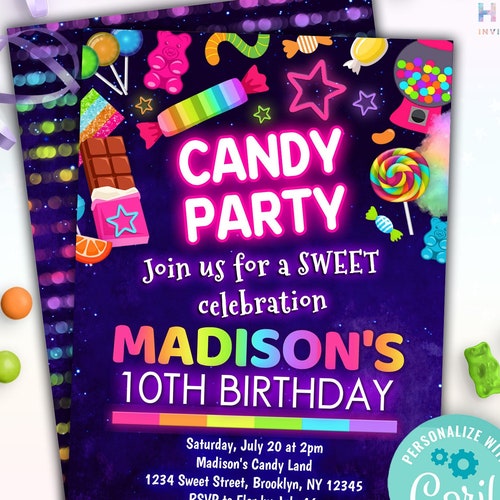Candy Birthday Invitation Template candy Party Ticket. | Etsy
