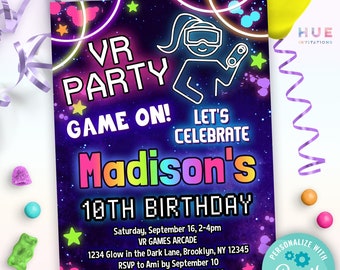 girls virtual reality birthday party invitation editable template | augmented reality VR party invite for kids