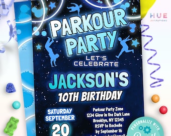 Boys Parkour Birthday Party Invitation Jump Celebrate Parkour