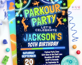 kids parkour birthday party invitation |  jump & celebrate parkour ninja birthday invite editable template | parkour theme birthday