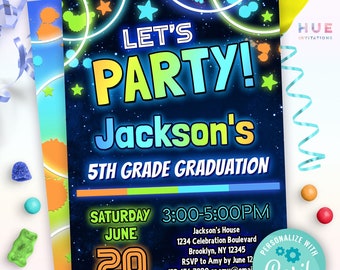 Jungen 5. Klasse Abschlusseinladung bearbeitbare Vorlage | Ende des Schuljahres grad Feier Stepping Up Party einladen |