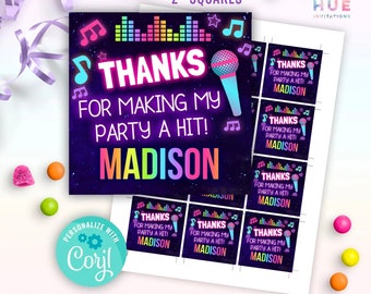 pop star birthday party favor tags instant download | thanks for making my party a hit bright rainbow music theme thank you tag templates