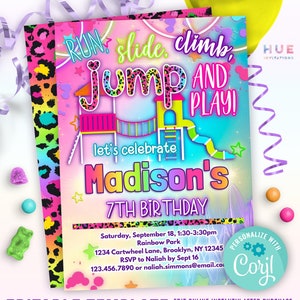 rainbow playground invitation for girls birthday | park party birthday invite | run slide climb jump and play