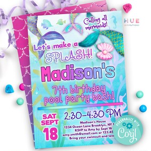Editable Mermaid Pool Party Invitation With a Photo | Under the Sea ...