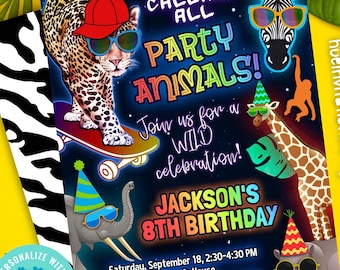 boys party animal birthday invitation editable template | cute safari party animals party invite for boy | jungle zoo animals invitation