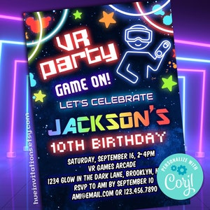 virtual reality birthday party invitation | game on augmented reality vr games invite for boys & girls | editable template