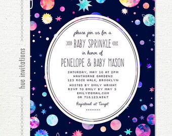 space themed baby sprinkle invitation modern girls baby sprinkle printable invite planets stars watercolor galaxy 5x7 jpg pdf n5