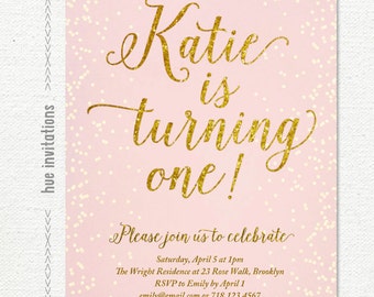 pink gold glitter 18th birthday invitation for girl modern etsy