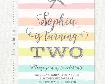 2nd birthday invitation boy blue green silver glitter second etsy