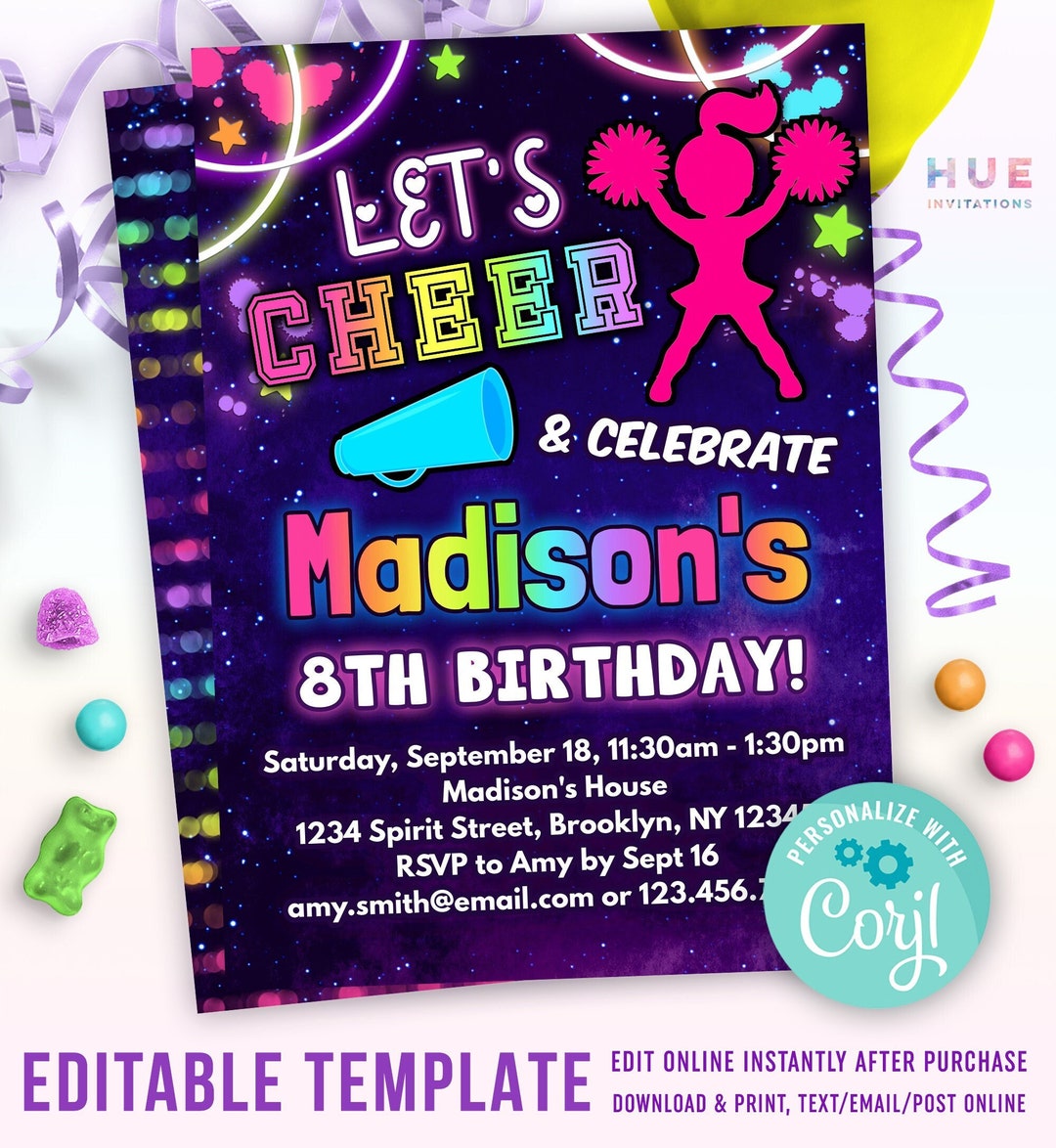 cheerleading-birthday-party-invitation-editable-template-rainbow-cheerleader-theme-birthday-invite-for-kids-etsy