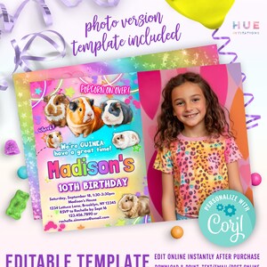 Guinea Pig Birthday Party Invitation Editable Template | Girls Guinea ...