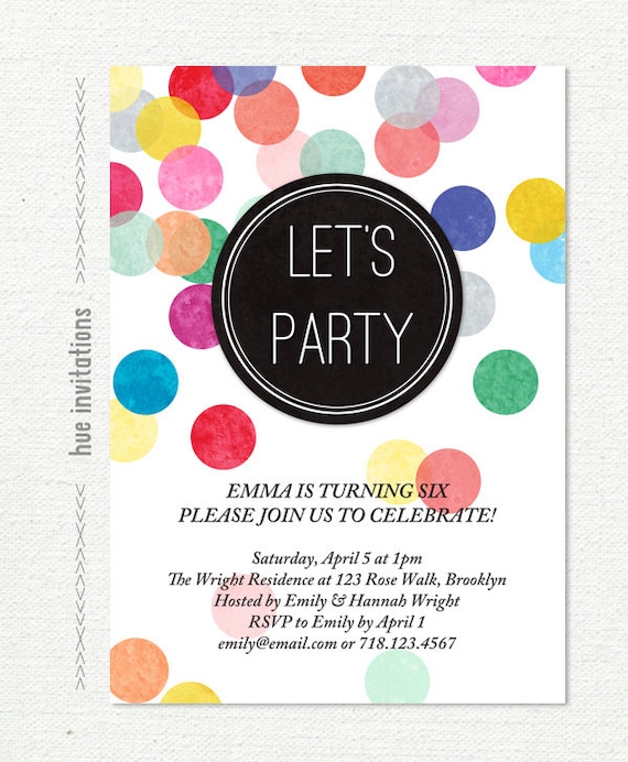 rainbow confetti birthday party invitation girls birthday etsy
