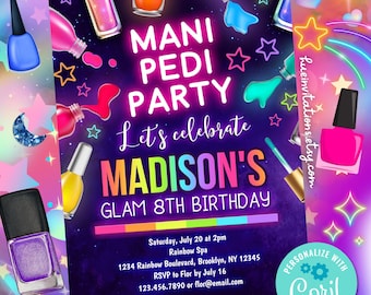 mani pedi party invitation editable Corjl template | girls glam nail polish birthday invite | nail salon spa birthday invitation
