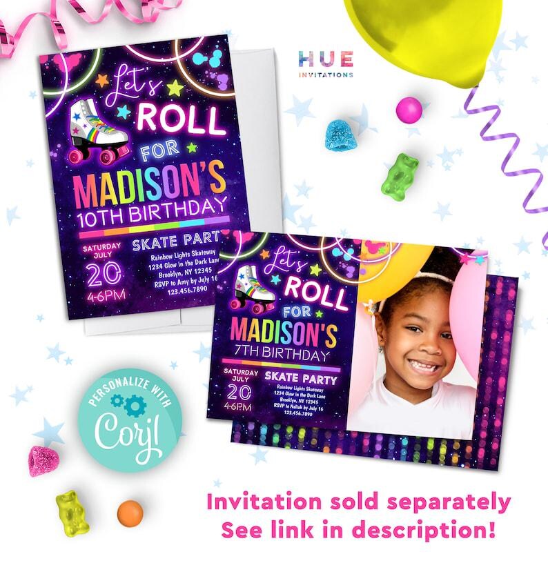 Editable Welcome Sign for Girls Roller Skating Birthday Party | Neon ...