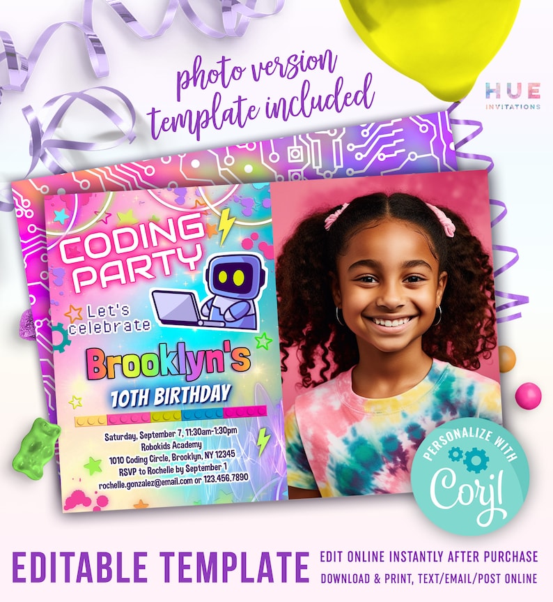 Girls Coding Birthday Party Invitation Computer Coding & - Etsy