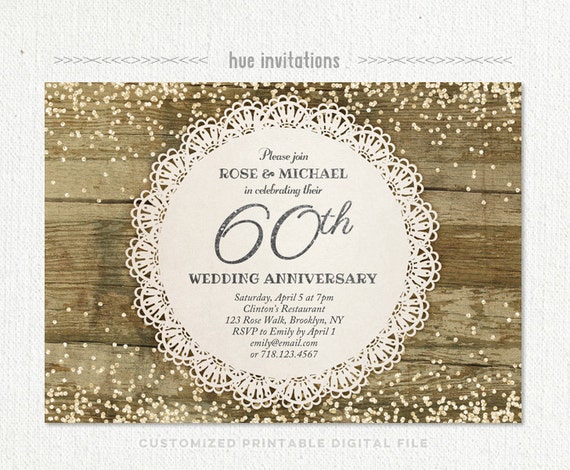 60th wedding anniversary invitation diamond glitter silver | Etsy