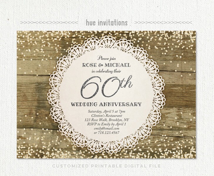 60th wedding anniversary invitation diamond glitter silver ...