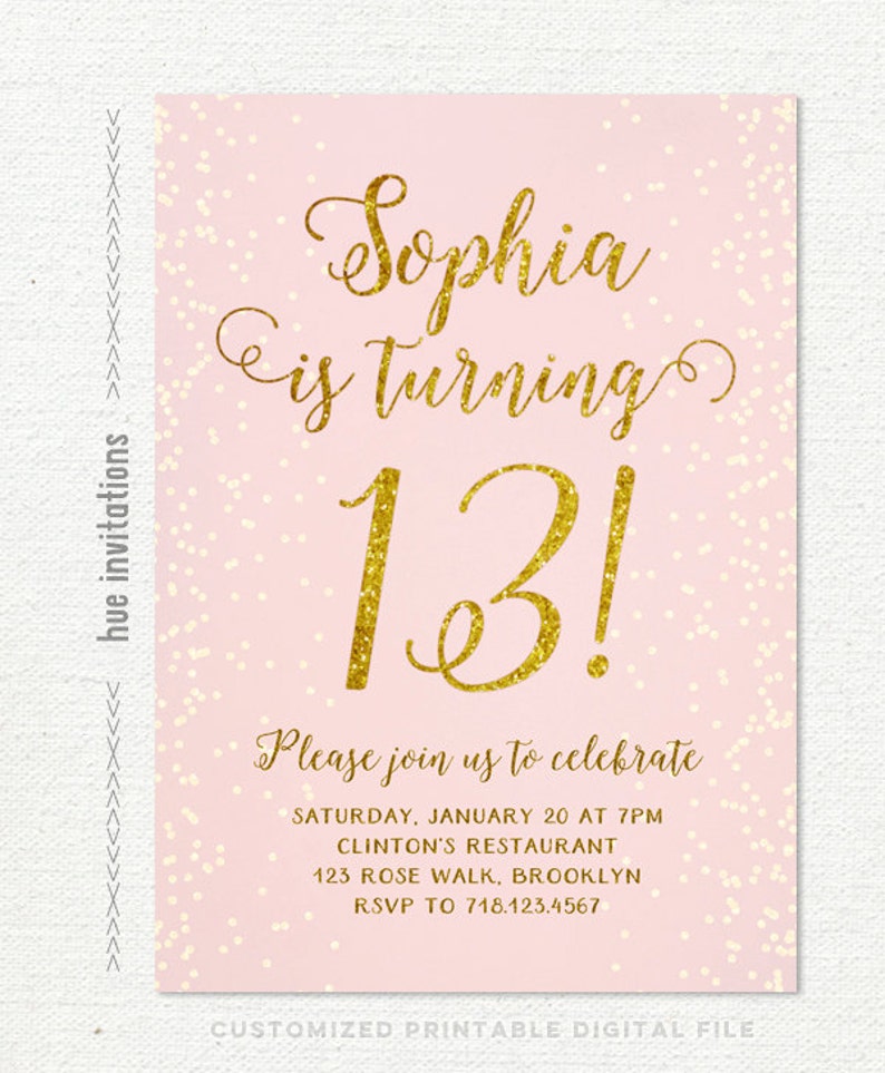 13th-birthday-invitation-for-girl-pink-gold-teen-birthday-etsy