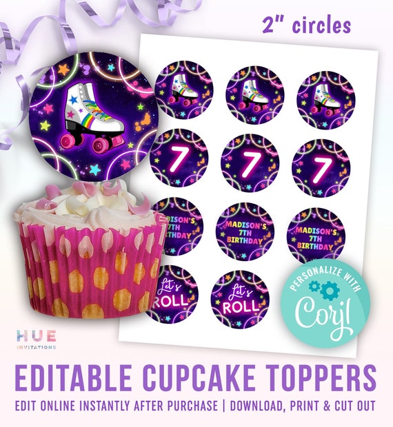 Roller Skate Party Cupcake Toppers Instant Download Girls Etsy