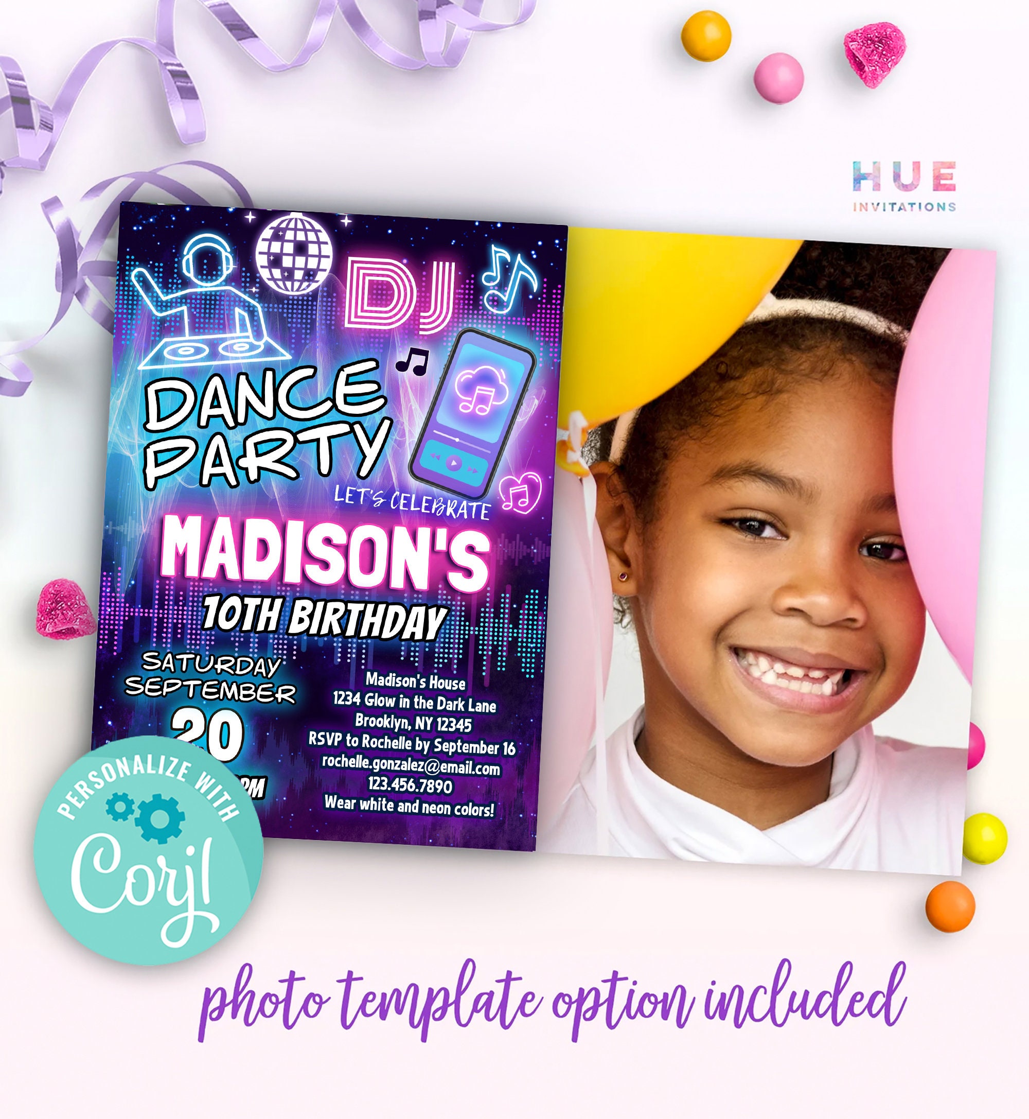 Girls DJ Dance Party Birthday Invitation Editable Template - Etsy