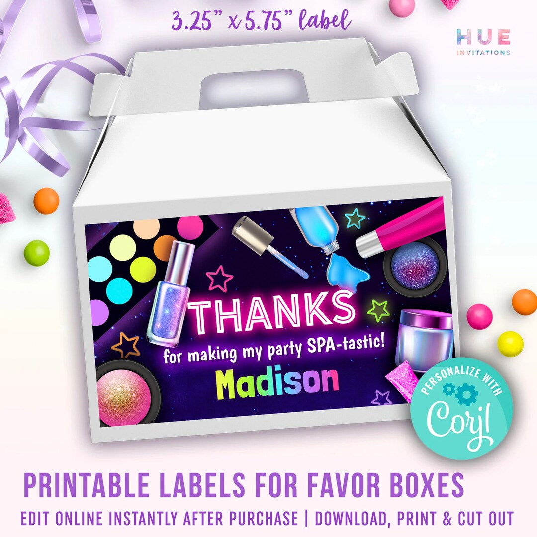 Printable Spa Party Favor Box Labels Editable Template Etsy