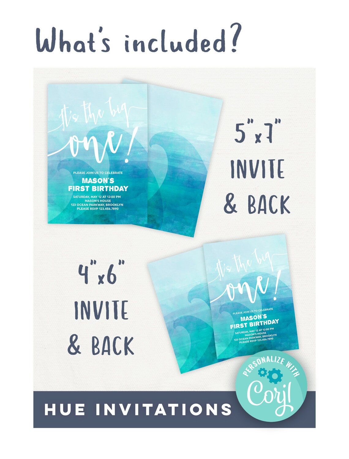 It's the Big One! Wave 1st Birthday Invitation EDITABLE FILE | Ocean ...