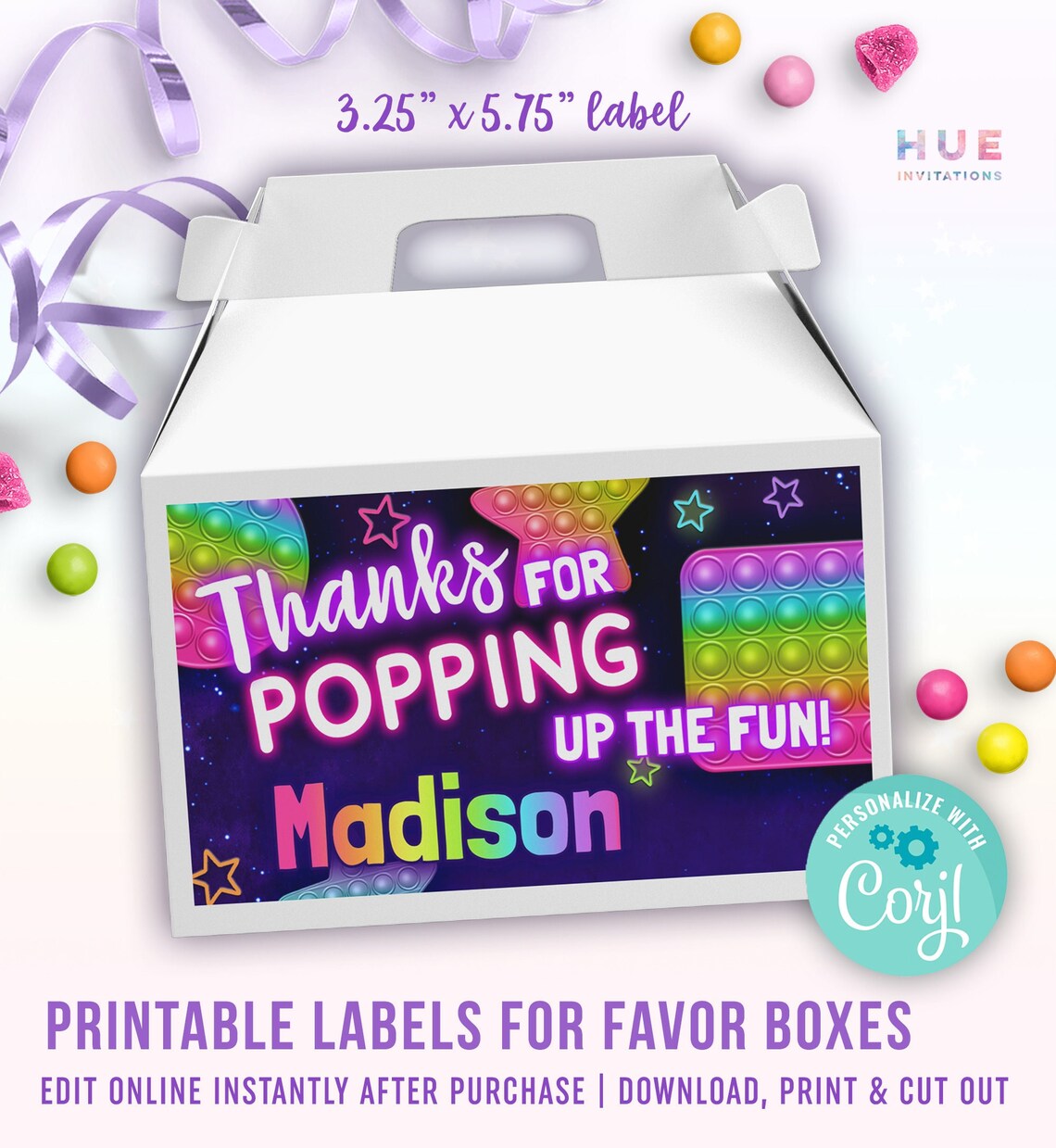 Editable Fidget Party Favor Box Labels Instant Download Etsy