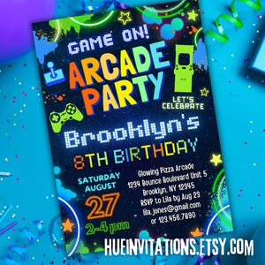 Arcade Birthday Party Invitation Editable With Canva | Game on Arcade ...