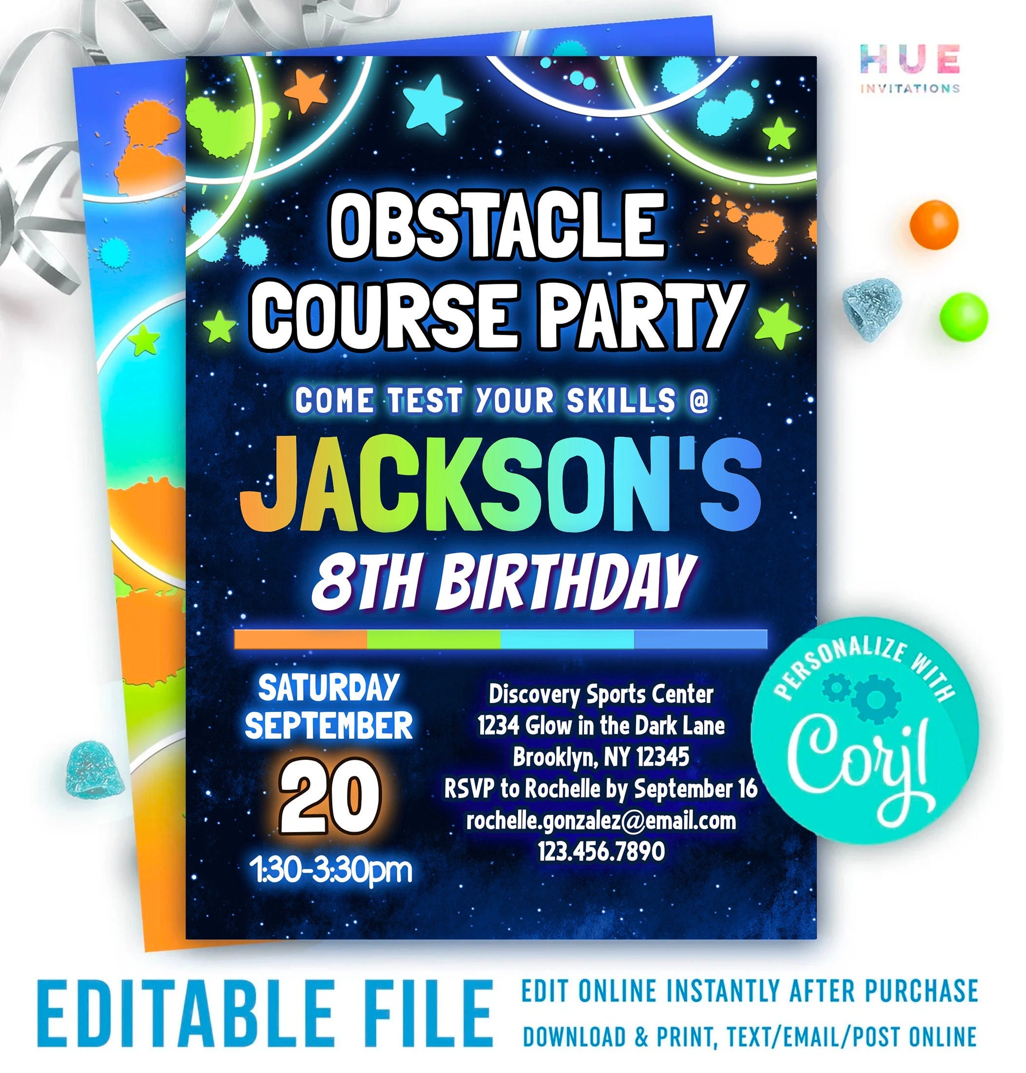 Obstacle Course Birthday Party Invitation Editable Template