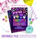 bowling birthday invitation instant download | let's strike up some fun bowling party invitation | rainbow neon glow girls birthday invite 