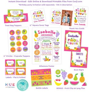 TWOtti Frutti 2nd birthday party bundle coordinating printables | TWOtti Frutty Corjl party templates pack | thank you favor tag