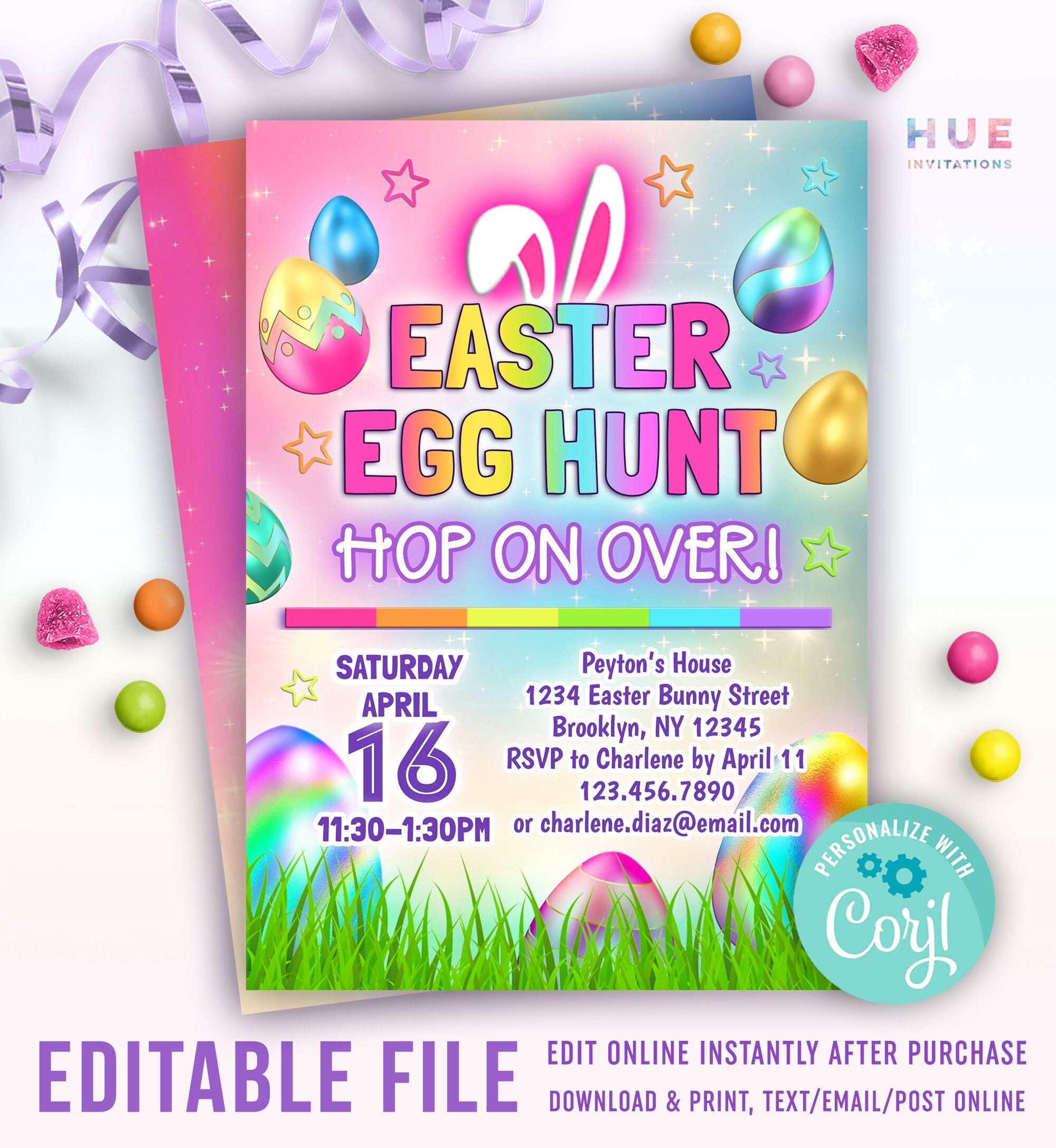 Editable Easter Egg Hunt Invitation Template | Hop on Over Easter Bunny ...
