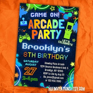 Arcade Birthday Party Invitation Editable With Canva | Game on Arcade ...