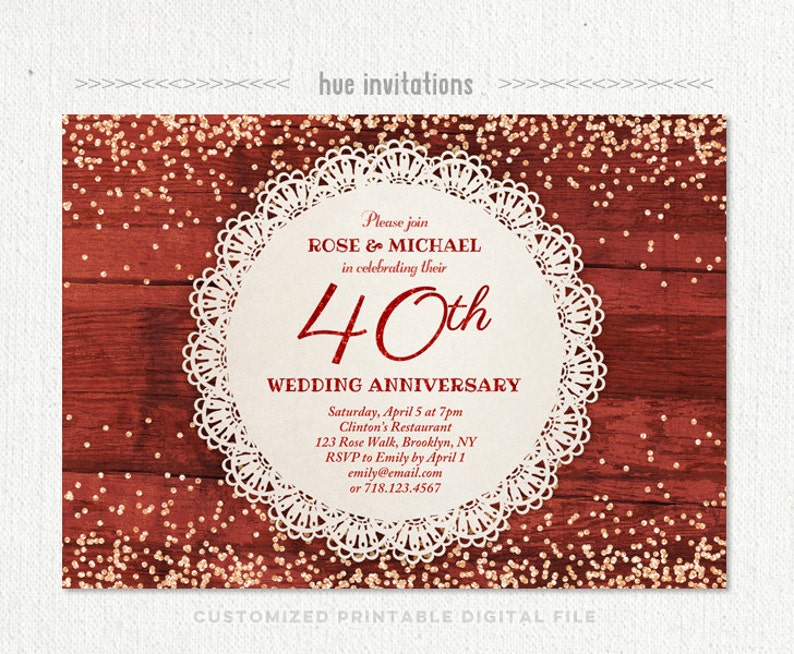 40th Wedding Anniversary Invitation Ruby Anniversary Party Etsy