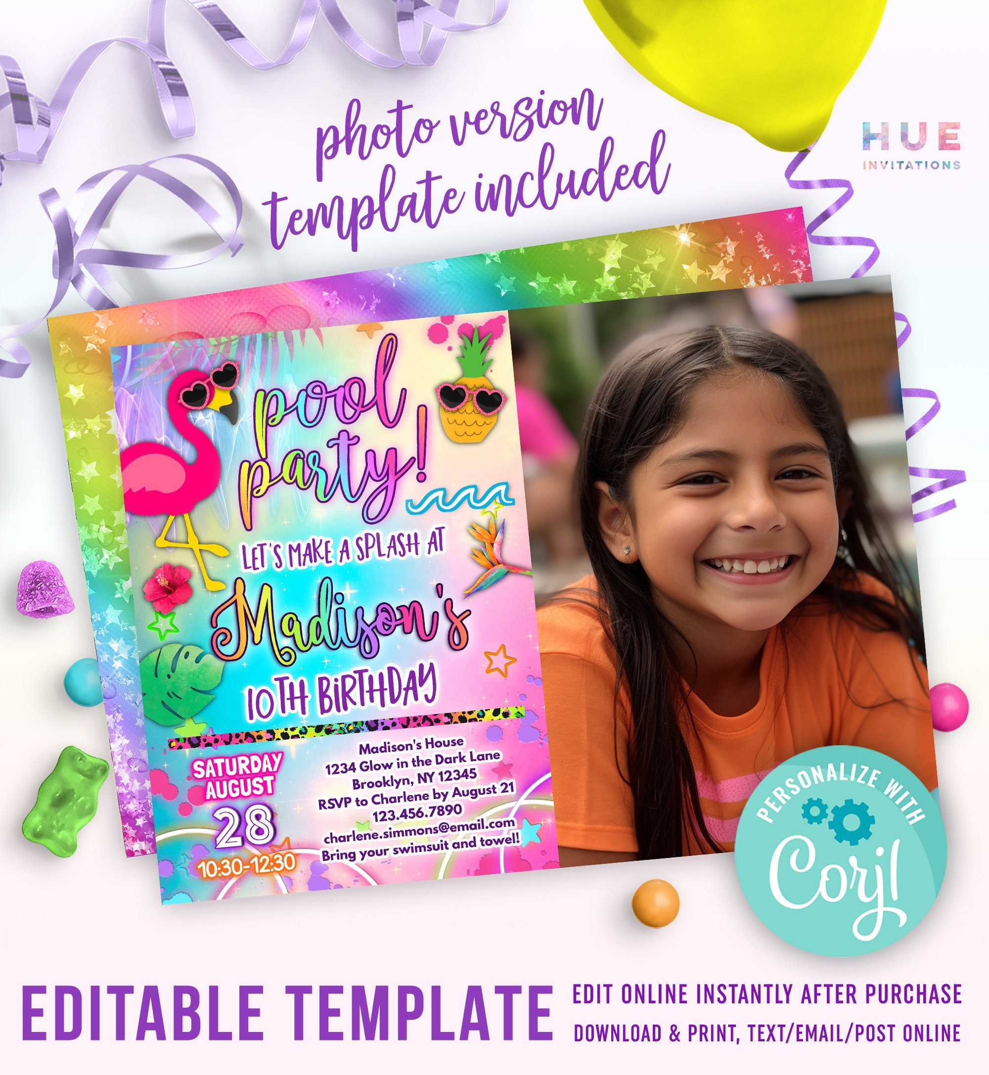 RXLITE Elegante Set Creativo Su Entrambi I Lati Con 10 Biglietti Di Invito  Tropicale Per Il, image size:2000x2174