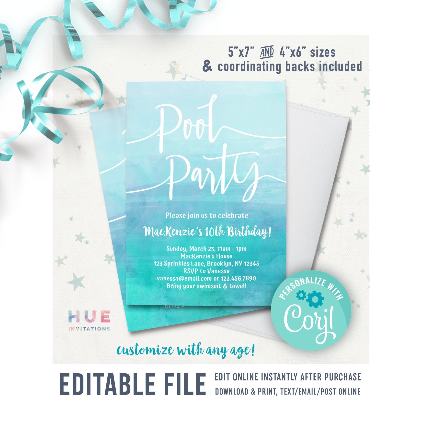 pool party birthday invitation instant download EDITABLE FILE | teen …