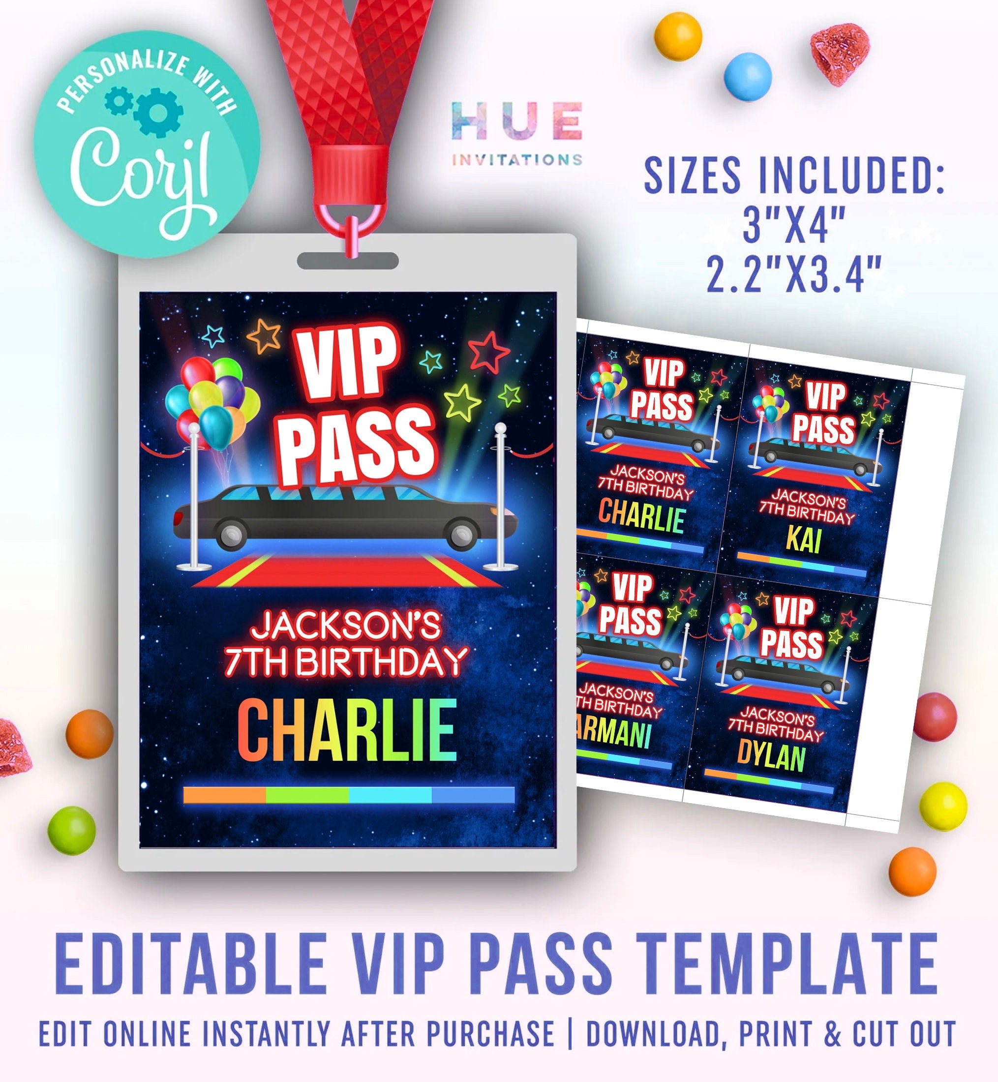 Kids Limo Party VIP Pass Printable Template for Lanyards - Etsy
