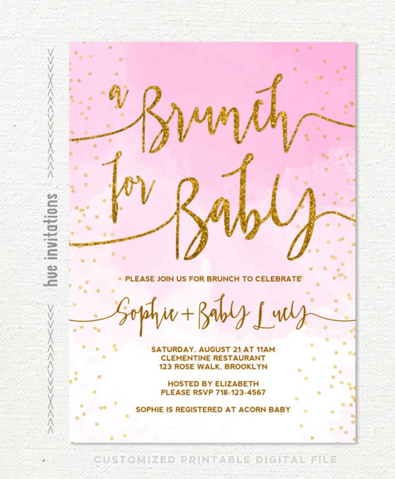 Pink White Gold Baby Shower Brunch Invitation Ombre Etsy