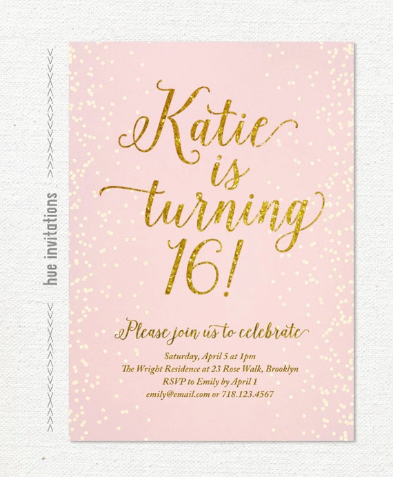 Blush pink gold glitter sweet  16  party  invitation  teen Etsy