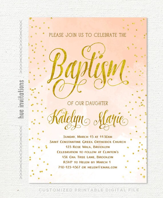 baptism invitation girl peach gold baptism invitation etsy