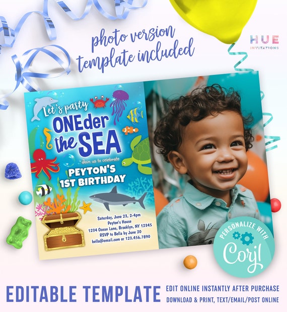 Oneder the Sea 1st Birthday Invitation Under the Sea First