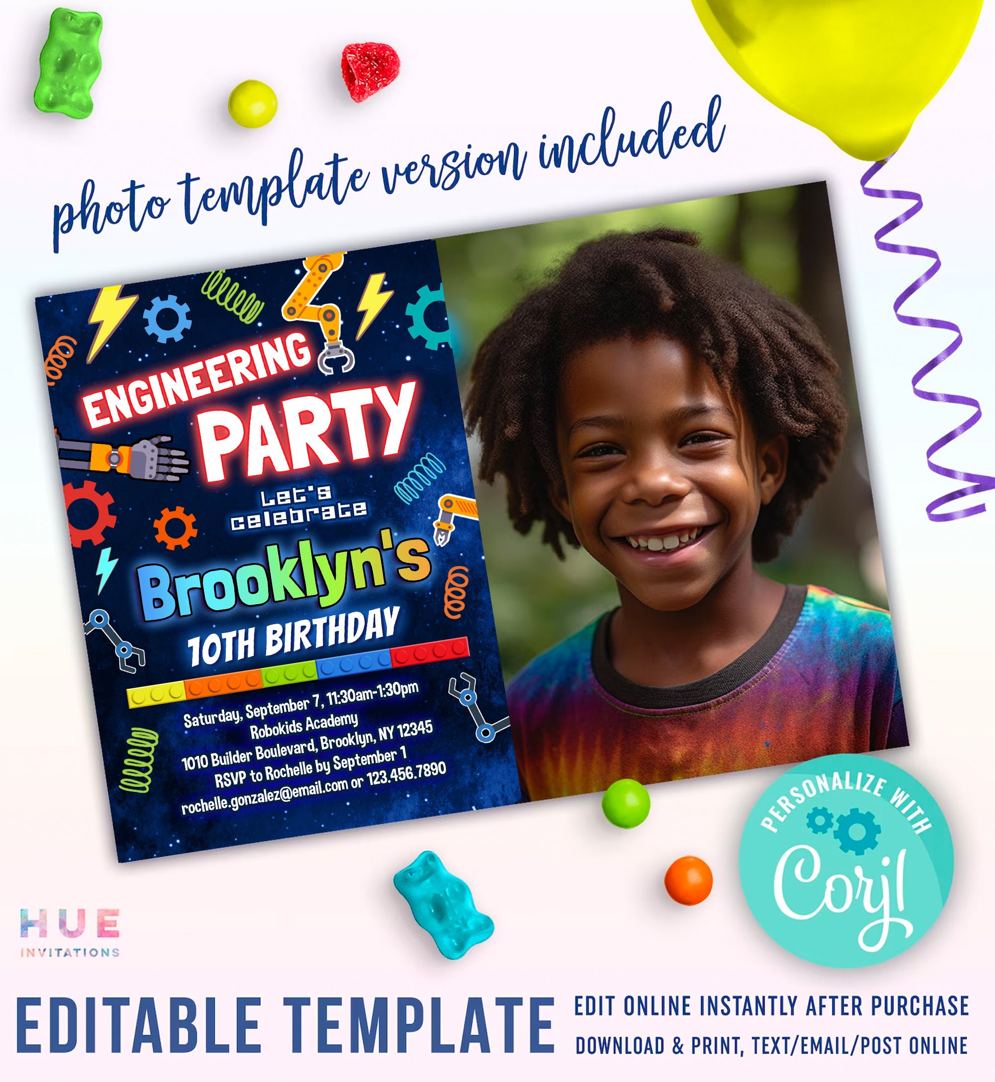 Engineer Contrations Invitation Engineering Party Birthday Invitation for Boys and Girls | Building ...