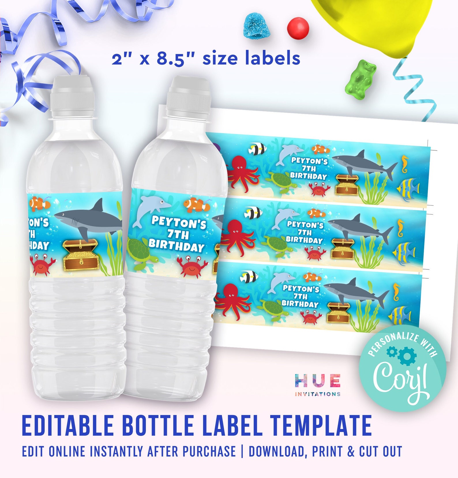 Under the Sea Party Water Bottle Labels Ocean Animals Theme - Etsy