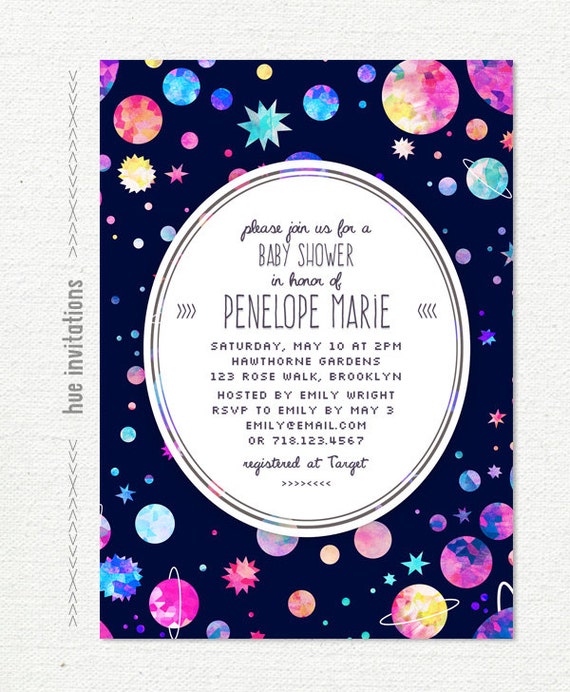 space themed baby shower invitations