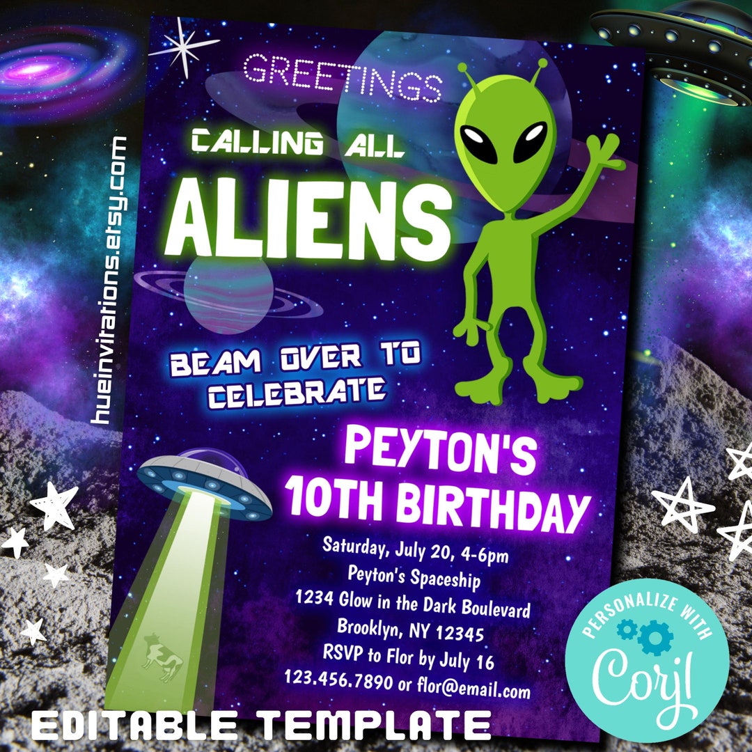 Ufo Alien Birthday Party Invitation Editable Template | Outer Space Spaceship Theme Greetings Aliens Out of This World Invite | Boy or Girl - Etsy ufo-alien-birthday-party-invitation-editable-template-outer-space-spaceship-theme-greetings-aliens-out-of-this-world-invite-boy-or-girl-etsy