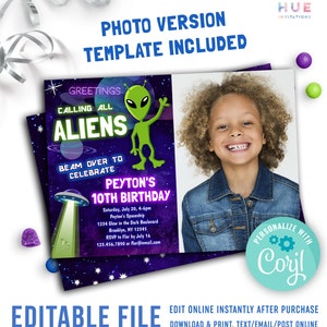 Ufo Alien Birthday Party Invitation Editable Template | Outer Space ...