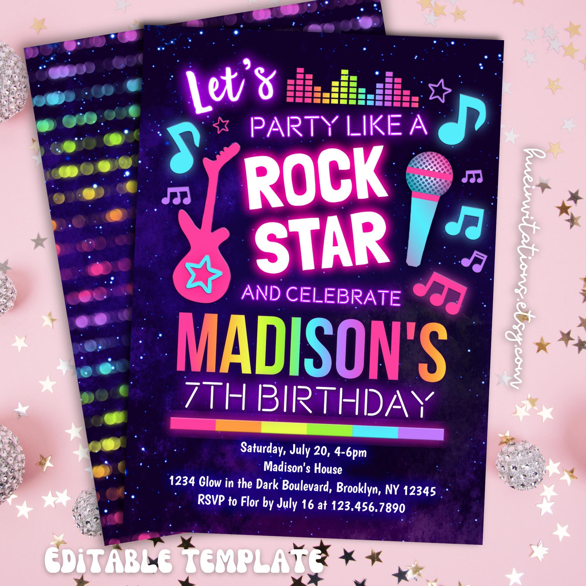Zaproszenie na przyjęcie urodzinowe z motywem gwiazdy rocka