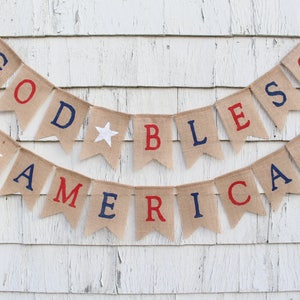 God Bless America Banner, American Flag Banner, Patriotic Banner, Patriotic Bunting, 4th of July Banner, Patriotic Decor, July 4th Sign