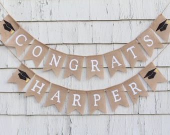 Graduation Burlap Banner, Class of 2024 Bunting, Congratulations Banner, Custom Graduation Banner, Graduation Decor, Class of 2024 Banner