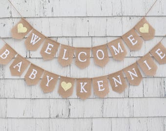 Gender Neutral Baby Shower Decor, Welcome Baby Banner, Burlap Baby Banner, Baby Shower Banner, Burlap Garland, Custom Personalized Bunting